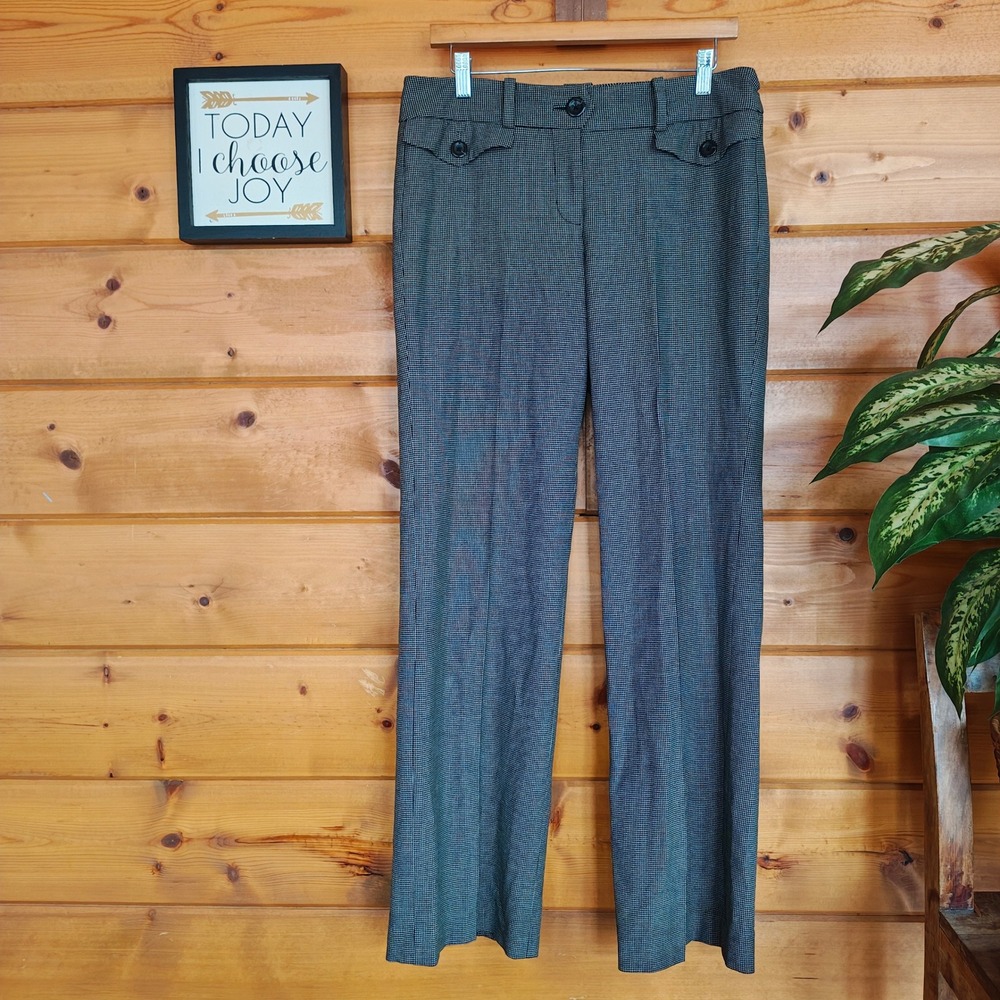 Ann Taylor Lindsay Dress Pants Houndstooth Wide Straight Leg Trouser 6(34") x32"